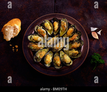 garlic mussels Stock Photo