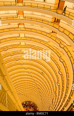 High angle view at the lobby of the Grand Hyatt hotel inside the Jinmao Tower, Shanghai, China, Asia Stock Photo