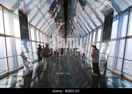 People on observation platform of World Trade Financial Center, Ppudong, Shanghai, China, Asia Stock Photo