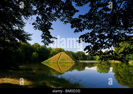Pyramid in the Pyramide Lake in the grounds of Branitz castle, Fuerst Pueckler Park near Cottbus, Brandenburg, Germany, Europe Stock Photo
