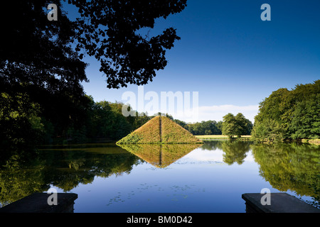 Pyramid in the Pyramide Lake in the grounds of Branitz castle, Fuerst Pueckler Park near Cottbus, Brandenburg, Germany, Europe Stock Photo
