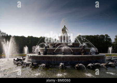 Fountain in front of Herrenchiemsee Castle, Herrenchiemsee, Chiemsee, Chiemgau, Bavaria, Germany, Europe Stock Photo