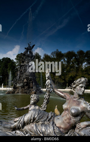 Fountain in front of Herrenchiemsee Castle, Herrenchiemsee, Chiemsee, Chiemgau, Bavaria, Germany, Europe Stock Photo
