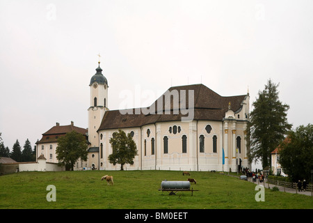 Wies church, Wieskirche in Steingaden, Pfaffenwinkel, build from 1745–1754 by brothers Johann Baptist and Dominikus Zimmermann, Stock Photo