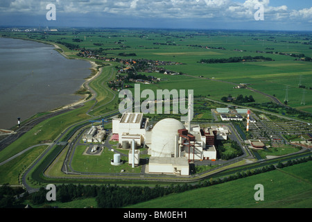 aerial photo nuclear power plant Brokdorf in the state of Schleswig-Holstein, Germany Stock Photo