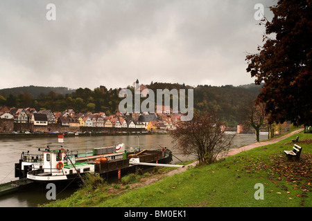 Hirschhorn, known as the Pearl of the Neckar valley, River Neckar, Hesse, Germany, Europe Stock Photo