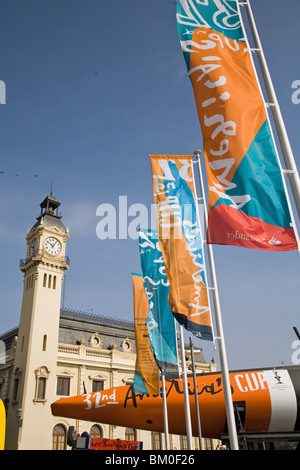 clock tower port building, yachting harbour, 32nd Americas Cup 2007, Valencia, Spain Stock Photo