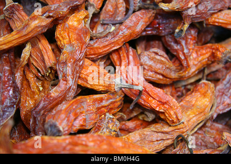 Dried red chilies found in the central market, Arequipa, Peru Stock Photo