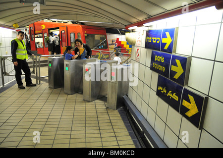 Israel, Haifa, Carmelit is an underground funicular railway. Currently the only subway in Israel. Stock Photo