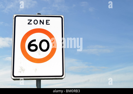 White sign 60 km/h speed limits Stock Photo