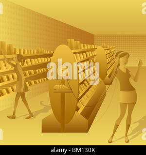 Woman choosing CDs in a music store Stock Photo