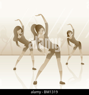 Three women exercising in gym Stock Photo