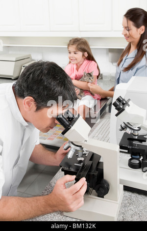 Vet looking into a microscope Stock Photo