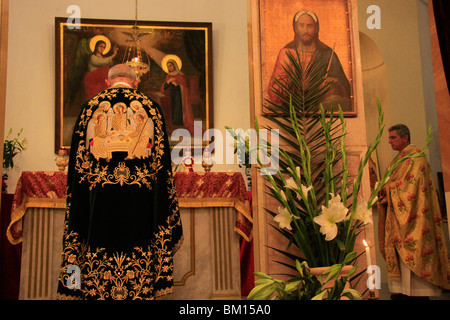 Israel, Nazareth, Abouna Emile Shoufani at the Greek Catholic Church on Palm Sunday Stock Photo