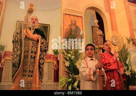 Israel, Nazareth, Abouna Emile Shoufani at the Greek Catholic Church on Palm Sunday Stock Photo