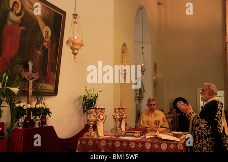 Israel, Nazareth, Abouna Emile Shoufani at the Greek Catholic Church on Palm Sunday Stock Photo