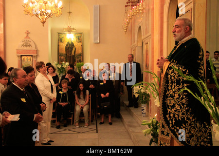 Israel, Nazareth, Abouna Emile Shoufani at the Greek Catholic Church on Palm Sunday Stock Photo