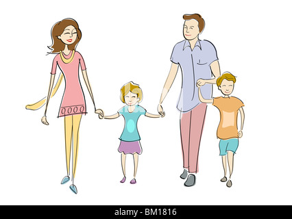 Couple walking with their children Stock Photo