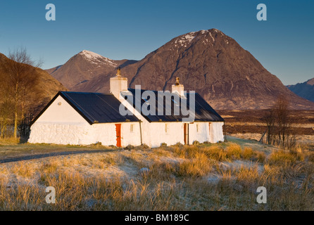 First Light at Black Rock Cottage, Below Buachaille Etive Mor, Glencoe, Argyll, Scotland, UK Stock Photo