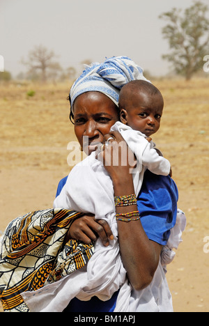 Peul woman with child, Republic of Senegal, Africa Stock Photo