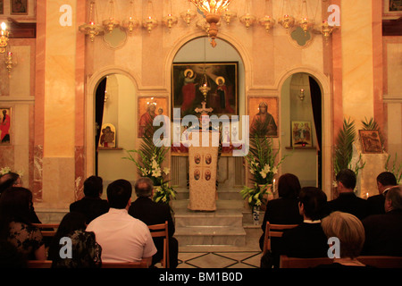 Israel, Nazareth, Abouna Emile Shoufani at the Greek Catholic Church on Palm Sunday Stock Photo