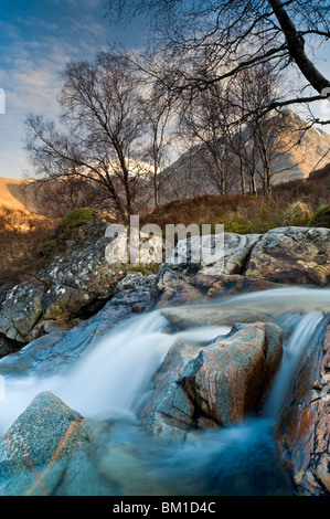 River Etive backed by Beinn Ceitlein & Aonach Mor, Rannoch Moor, Glencoe, Argyll, Scotland, UK Stock Photo