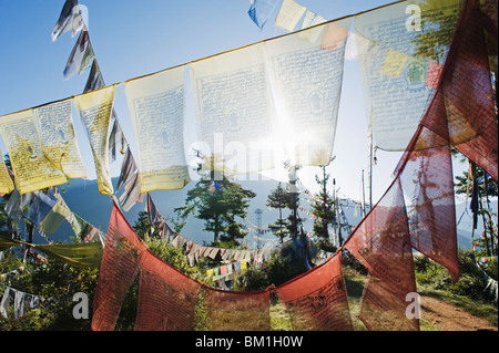 Prayer flags above Thimphu, Bhutan, Asia Stock Photo