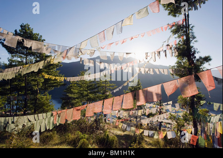 Prayer flags above Thimphu, Bhutan, Asia Stock Photo