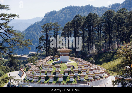 Site of 108 chortens built in 2005 to commemorate a battle with militants, Dochu La pass, 3140m, Bhutan, Himalayas, Asia Stock Photo