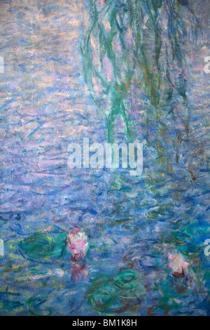 Detail of Water Lily Nympheas series painted by Claude Monet at Musee de LOrangerie Tuileries Paris France Europe EU Stock Photo