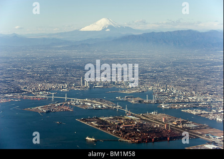 Aerial view of Yokohama city and Mount Fuji, Shizuoka Prefecture, Japan, Asia Stock Photo