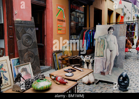 Rue Blaes Straat Brussels Belgium flea market near  Place de Grandsablon antiques market Grote Zavel Stock Photo