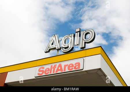 Agip petrol station stations oil fuel garage company chain italy italian pump pumping pumps garages companies brand name names Stock Photo