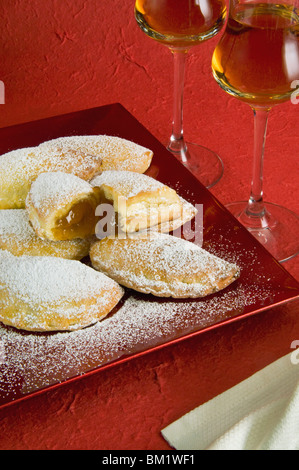 Panzerotti alla marmellata (jam panzerotti), Italian Carnival cakes, Valle d'Aosta, Italy, Europe Stock Photo