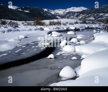 Winter scene along the Big Thompson River in Moraine Park Rocky Mountain National Park  Colorado USA, by Willard Clay/Dembinsky Photo Assoc Stock Photo