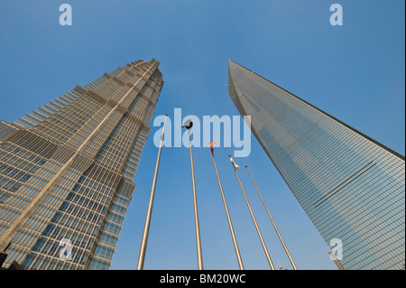 The Jin Mao Tower on the left, and the Shanghai World Financial Center on the right, Shanghai, China Stock Photo