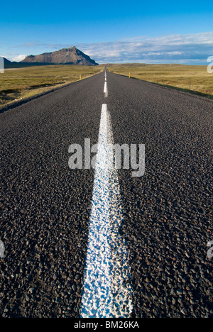 Long straight road, western Iceland, Polar Regions Stock Photo