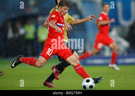 Andrei Arshavin of Russia in action against Spain during a UEFA Euro 2008 semi final match June 26, 2008 at Ernst Happel Stadion Stock Photo
