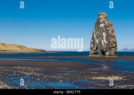 Famous Hvitserkur rock formation at sea, Vatnsnes Peninsula, Iceland, Polar Regions Stock Photo