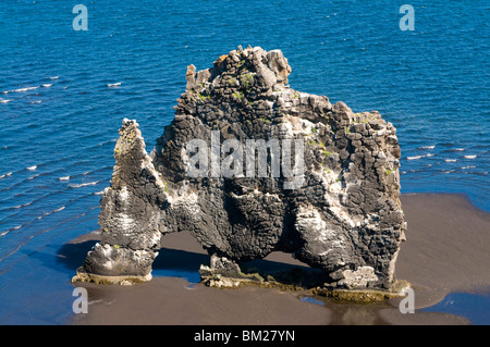 Famous Hvitserkur rock formation offshore, Vatnsnes Peninsula, Iceland, Polar Regions Stock Photo