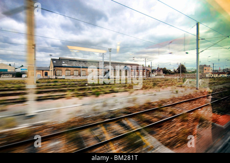 Tgv Window View through the window of a TGV train approaching Paris, France Stock ...