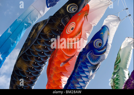 Koinobori, or carp streamers, seen throughout Japan around Children's Day, May 5th, Japan Stock Photo