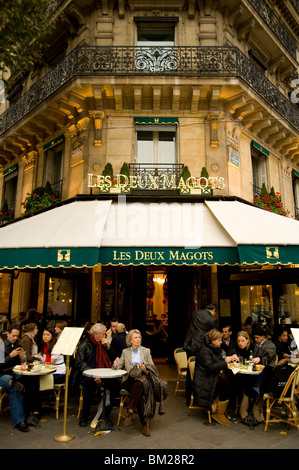 The famous cafe Les Deux Magots on the Boulevard St. Germain, Paris, France Stock Photo