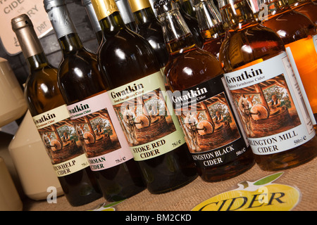 UK, England, Herefordshire, Putley, Big Apple Event, Gwatkin farmhouse cider products, bottles of ciders Stock Photo