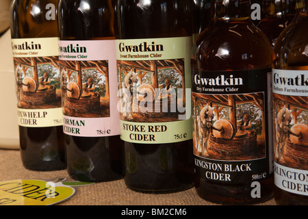 UK, England, Herefordshire, Putley, Big Apple Event, Gwatkin farmhouse cider products, bottles of craft ciders Stock Photo