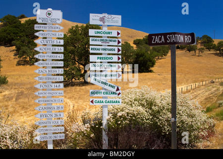 Winery Signs, Santa Ynez Valley, Santa Barbara County, Central California, USA Stock Photo