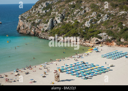 Detail of Cala en Porter beach with sand and sea Stock Photo