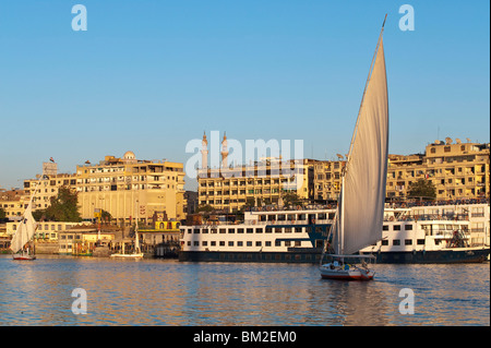 Felucca sailing on the River Nile near Aswan, Egypt Stock Photo