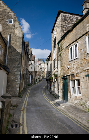 A winding, narrow street, in the picturesque town of Bradford Upon Avon, Wiltshire. Stock Photo