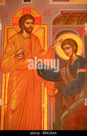 Greek Orthodox icon depicting Christ showing his wounds, Thessaloniki, Macedonia, Greece Stock Photo